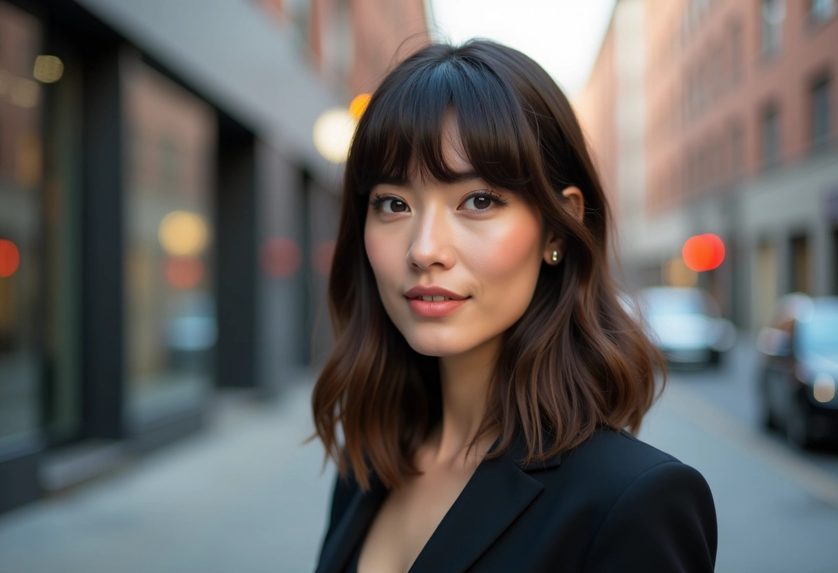 coupes de cheveux mi-longs dégradés avec frange pixabay