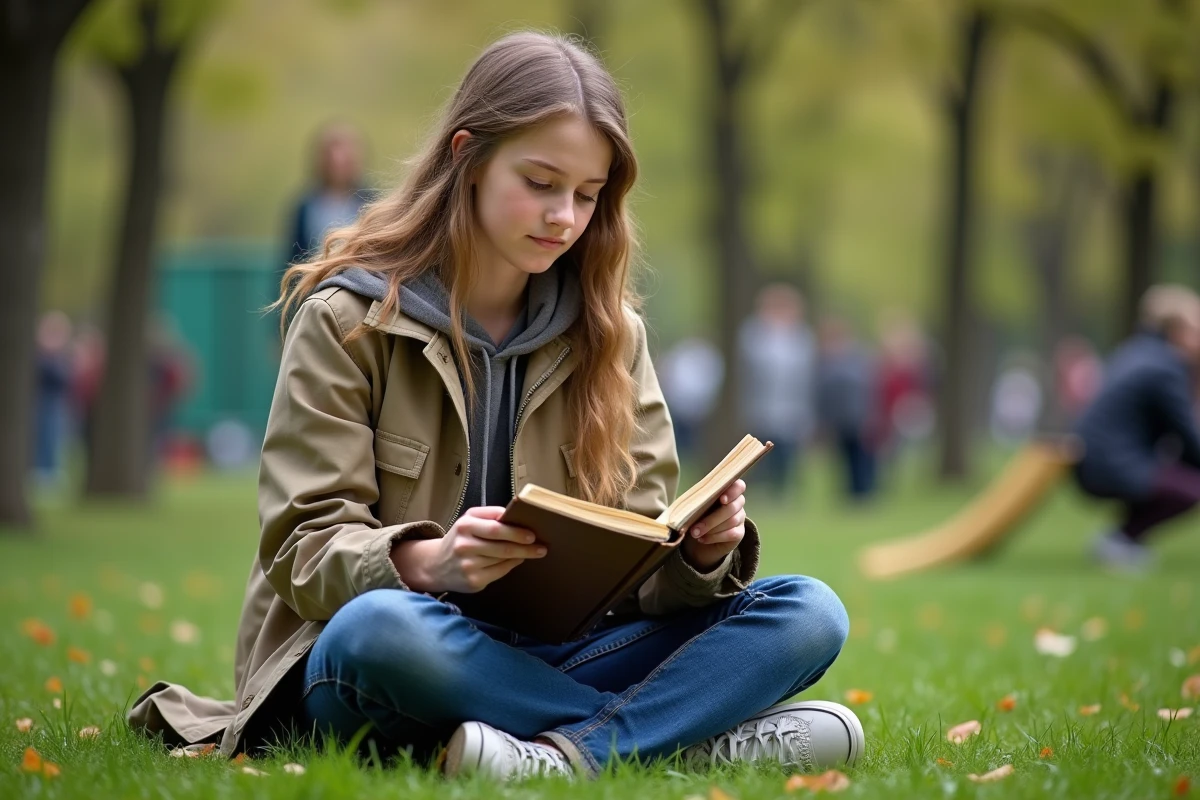 Adolescente avec figurine de jeu dans un parc en pleine nature