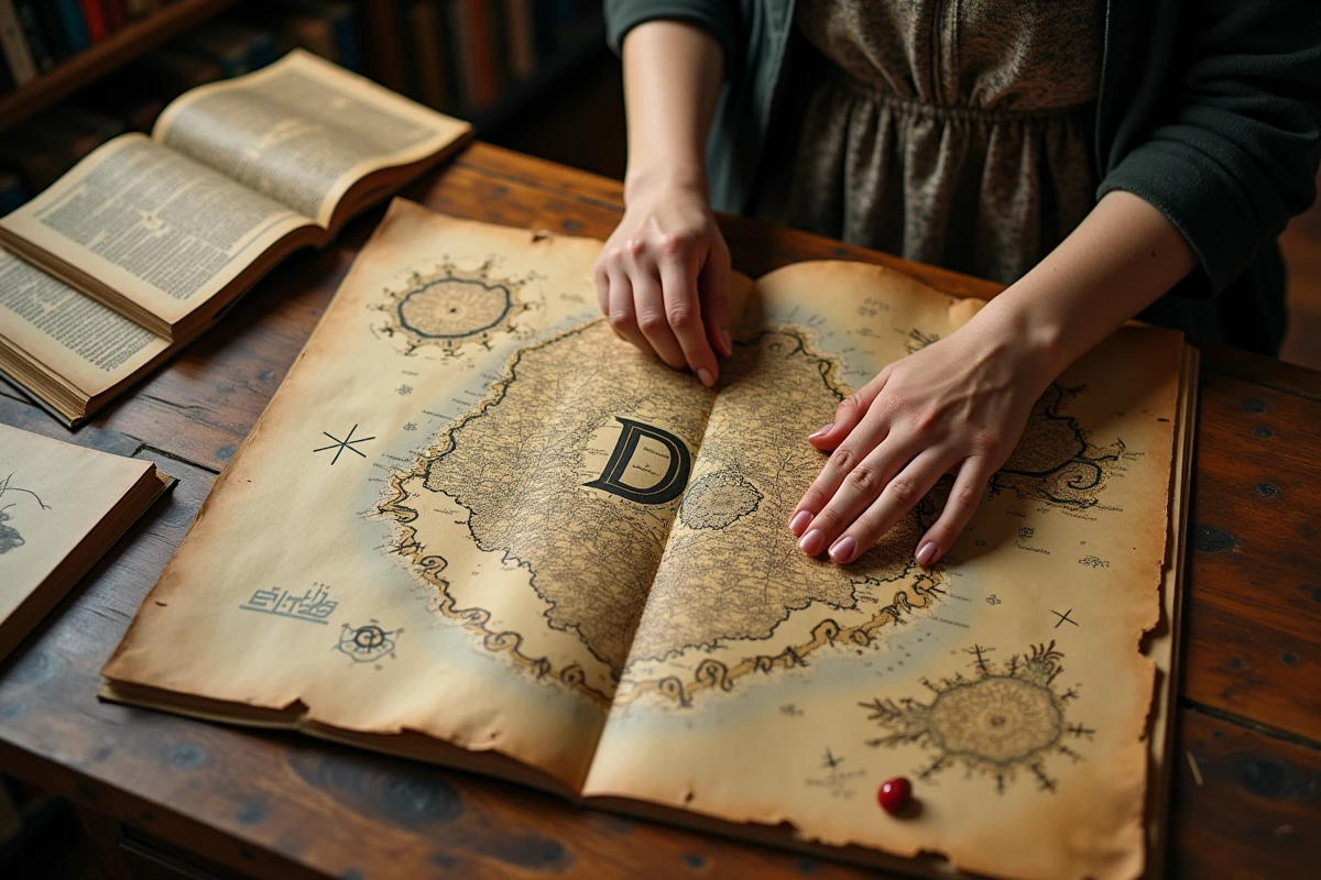 Carte ancienne avec mains de jeune femme et mangas One Piece