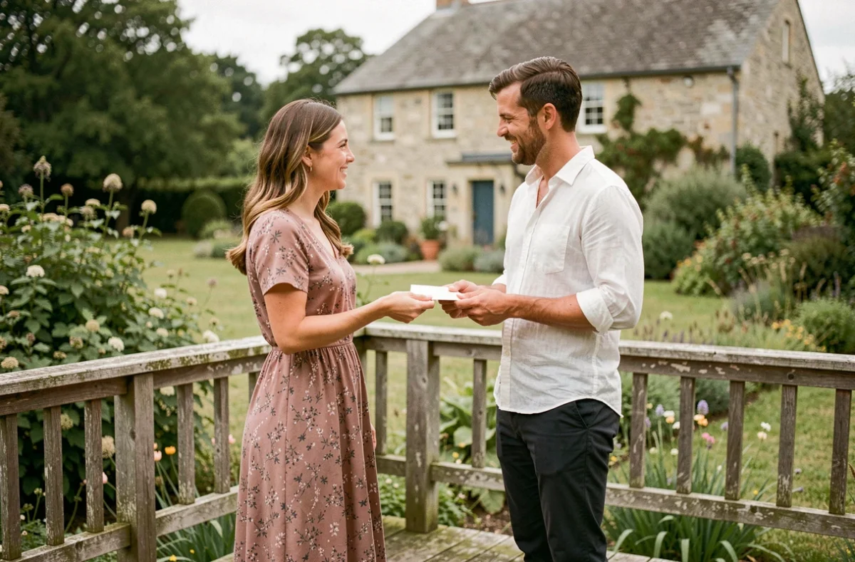 Couple échangeant un mot d'amour en plein air pour célébrer leur anniversaire de couple