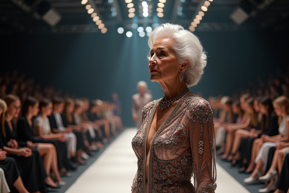 Créatrice de mode âgée supervisant un défilé de mode en backstage