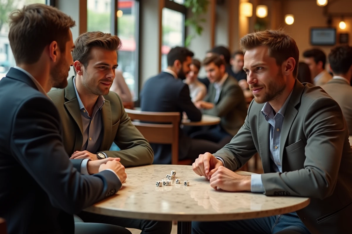 Jeunes discutant autour d un jeu de 421 dans un café animé