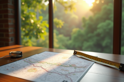 Document légal avec carte et règle sur une table en bois