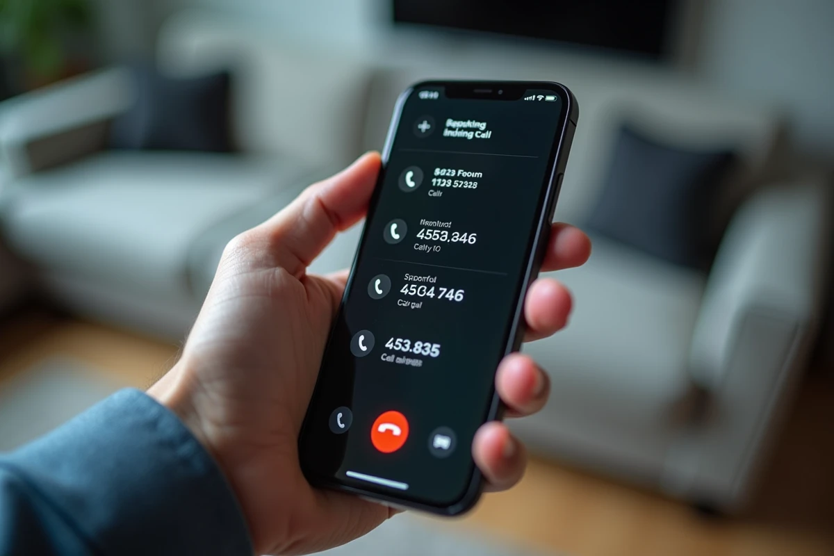 Écran de smartphone affichant un journal d'appels répétés d'un numéro inconnu avec option de blocage