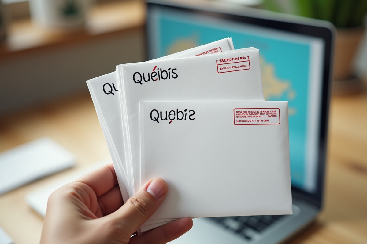 Main tenant des enveloppes postales du Quebec avec codes postaux