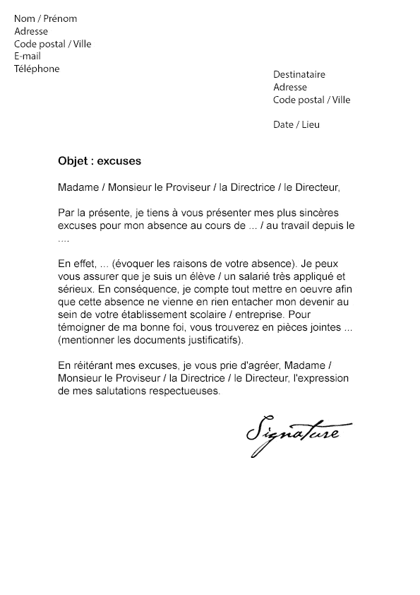 Lettre De Demande D Explication Pour Absence Injustifi E Exemple De