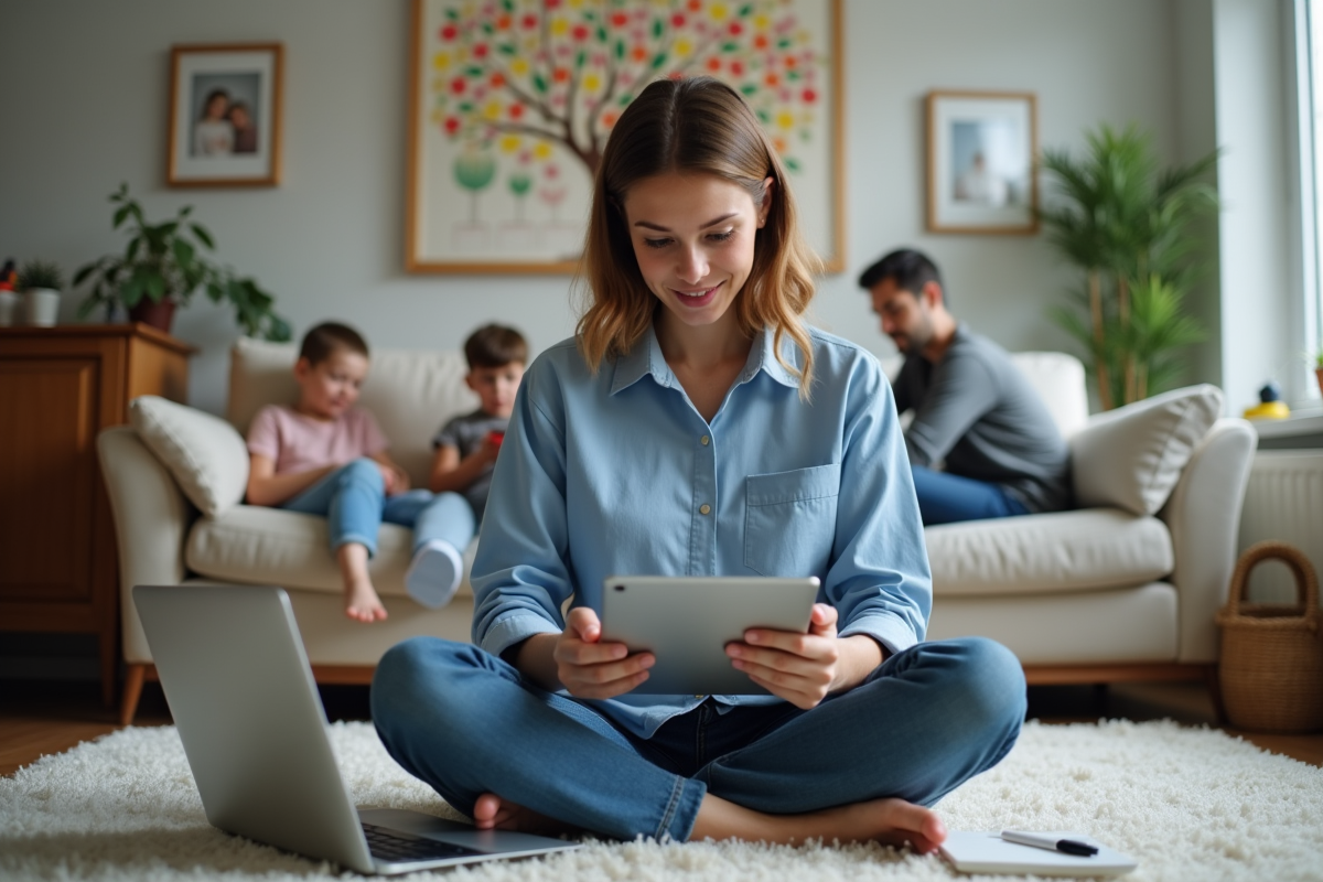 Jeune femme organise son calendrier sur une tablette