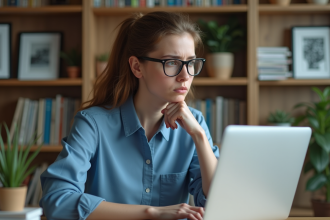 Jeune femme en télétravail à son bureau à domicile