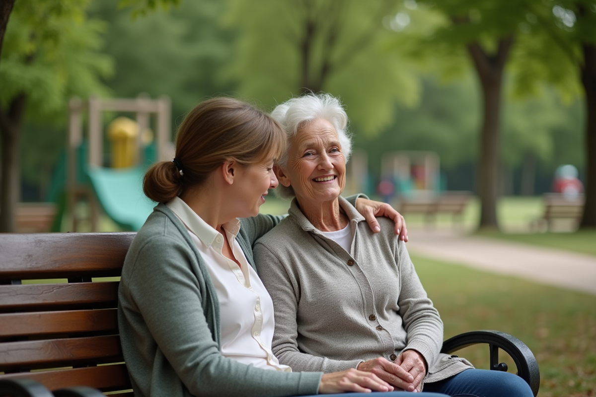 Fille adulte et mère se faisant un câlin dans un parc