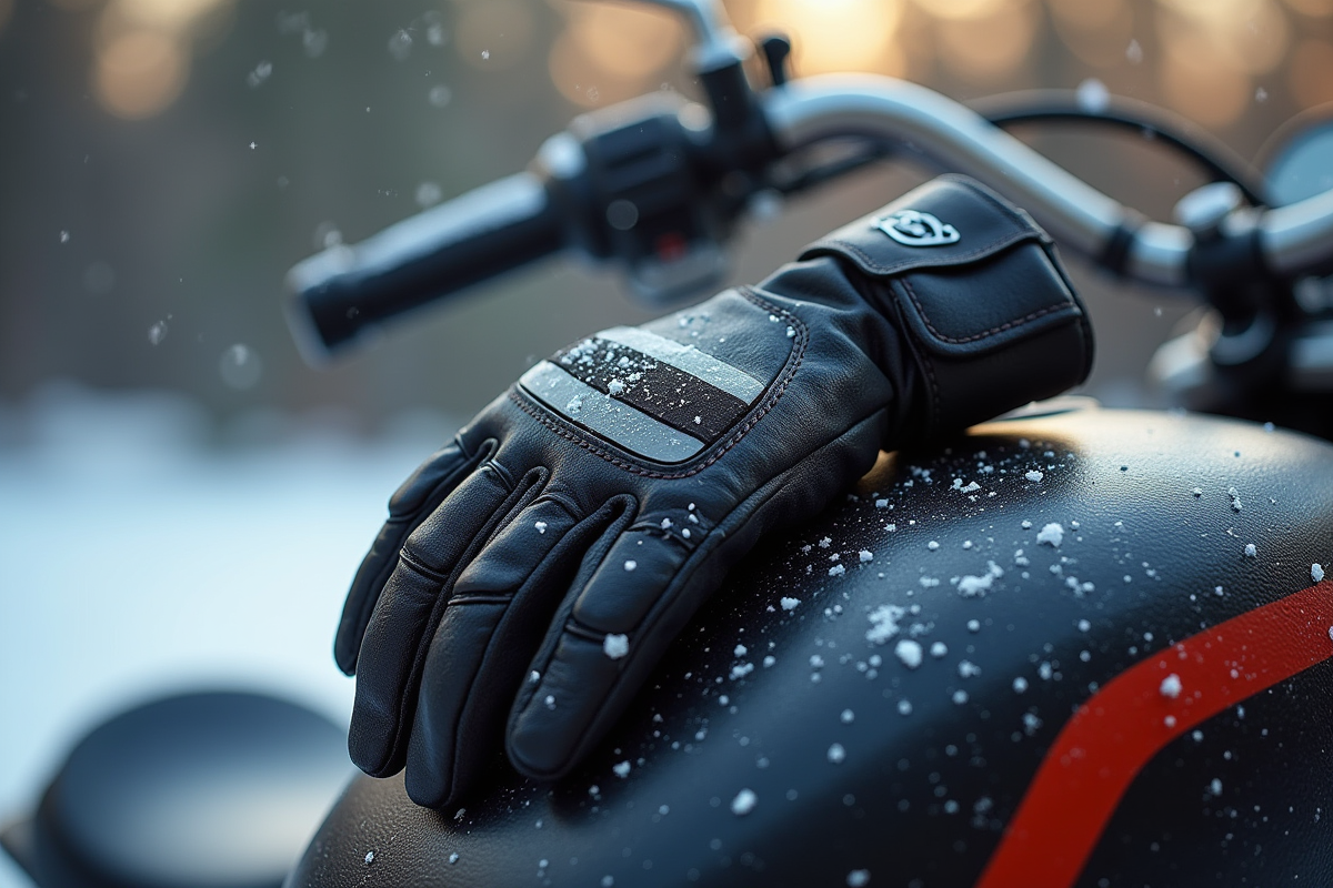 Gants de moto d'hiver posés sur le réservoir
