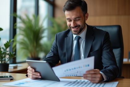 Homme d'affaires en costume dans un bureau moderne