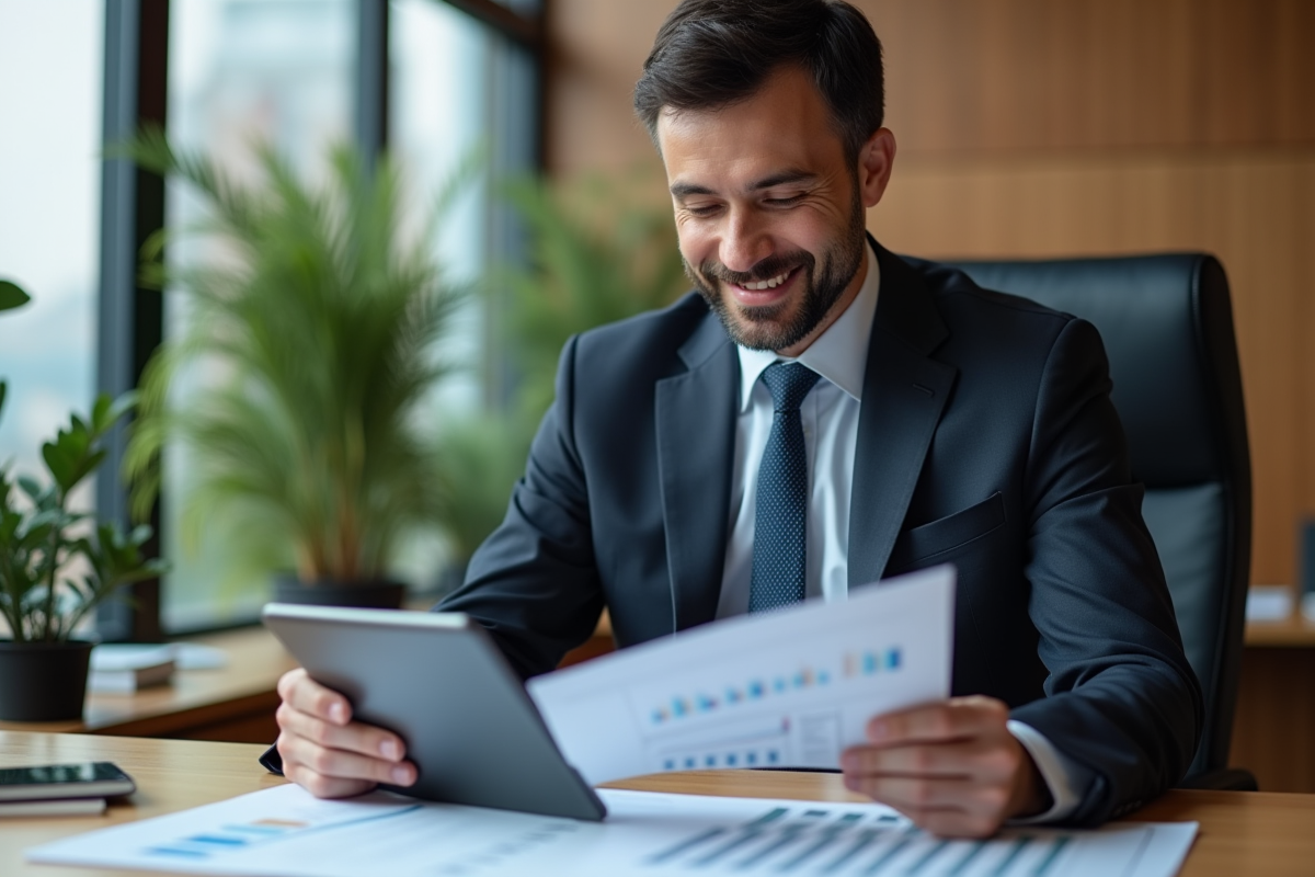 Homme d'affaires en costume dans un bureau moderne