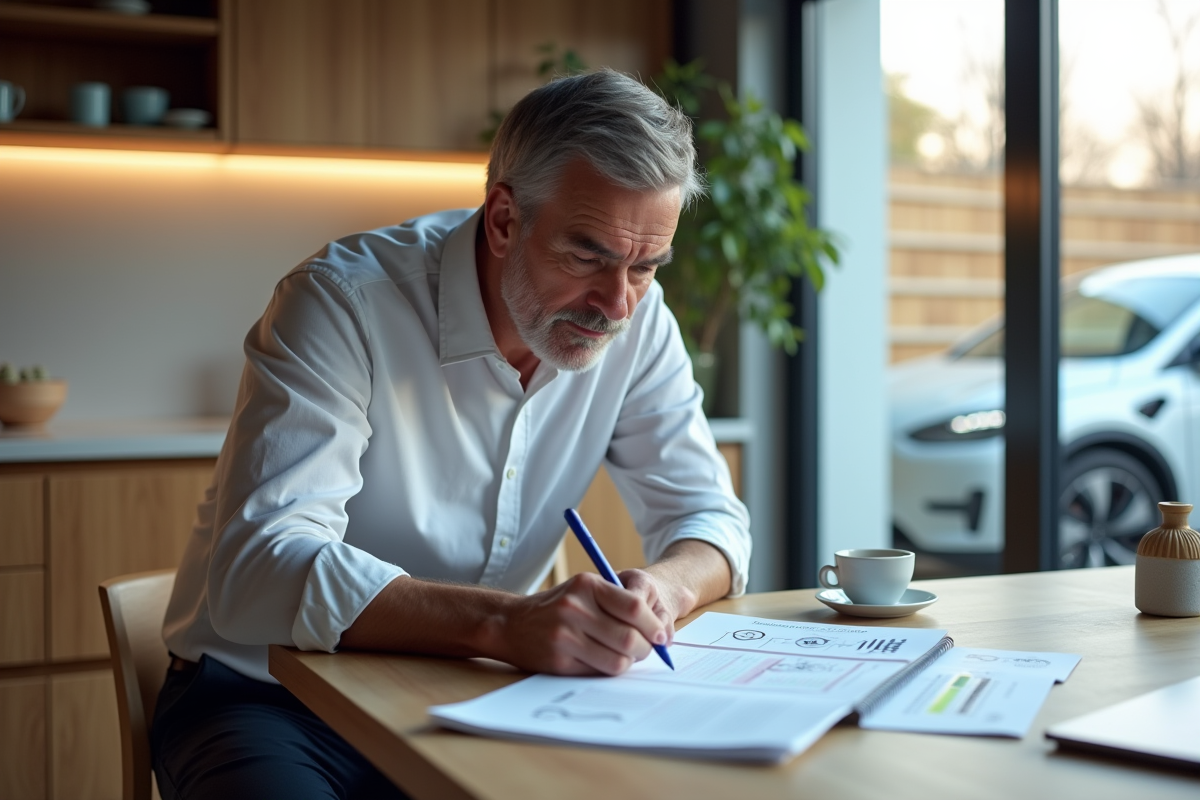 Homme étudiant des brochures d