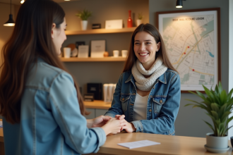 Jeune femme recevant la clé à un hôtel à Nantes