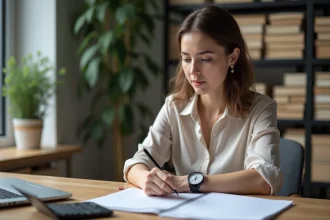 Jeune femme concentrée convertissant des minutes en heures décimales