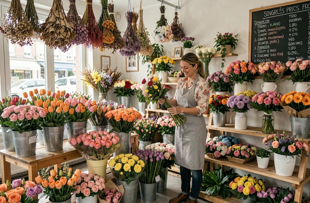 Fleuriste polyvalente La Fontaine aux Fleurs organisant un large assortiment de fleurs et plantes dans sa boutique à Besançon