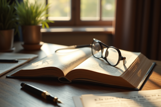 Livre de droit français ouvert sur un bureau en matinée