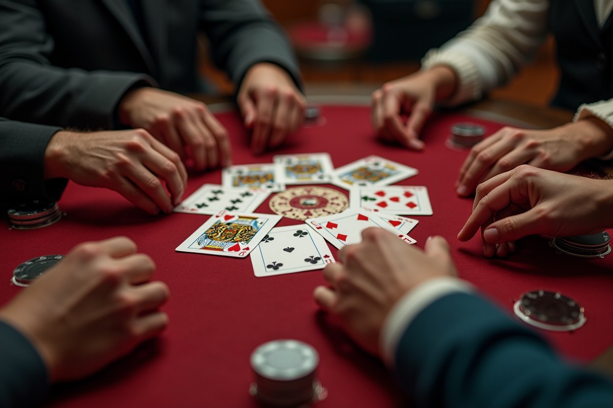 Mains en action jouant à un jeu de cartes traditionnel français
