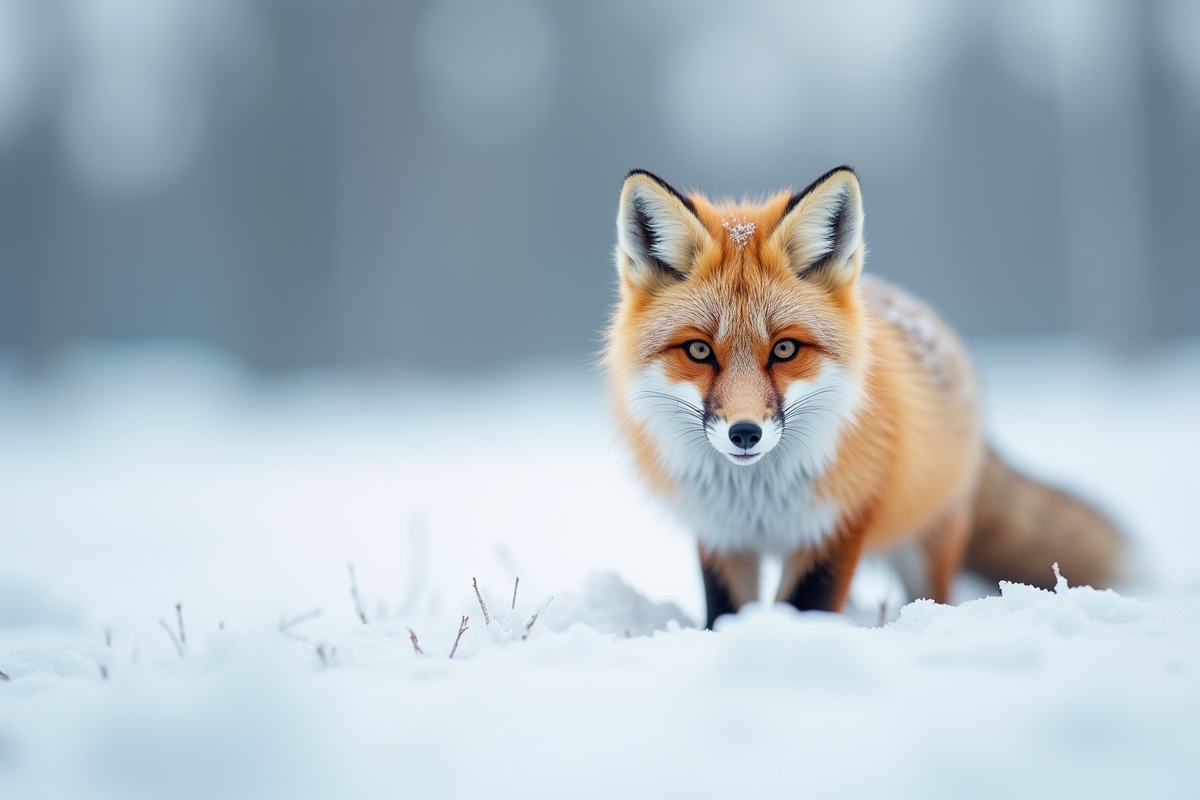 Zoom sur un renard arctique curieux dans la neige