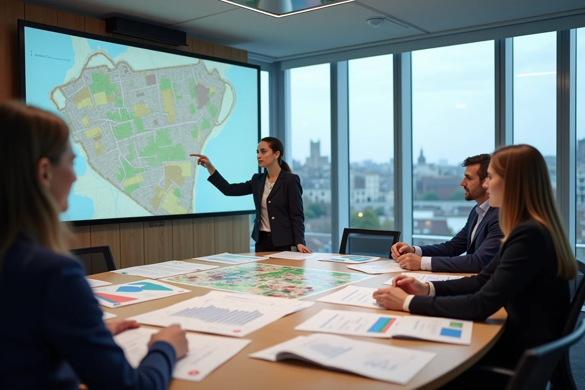 Réunion d'urbanistes et d'élus municipaux à Rennes autour de cartes et statistiques démographiques pour anticiper la croissance de la population en 2026