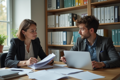 Femme d affaires discutant avec un jeune homme dans un bureau scolaire